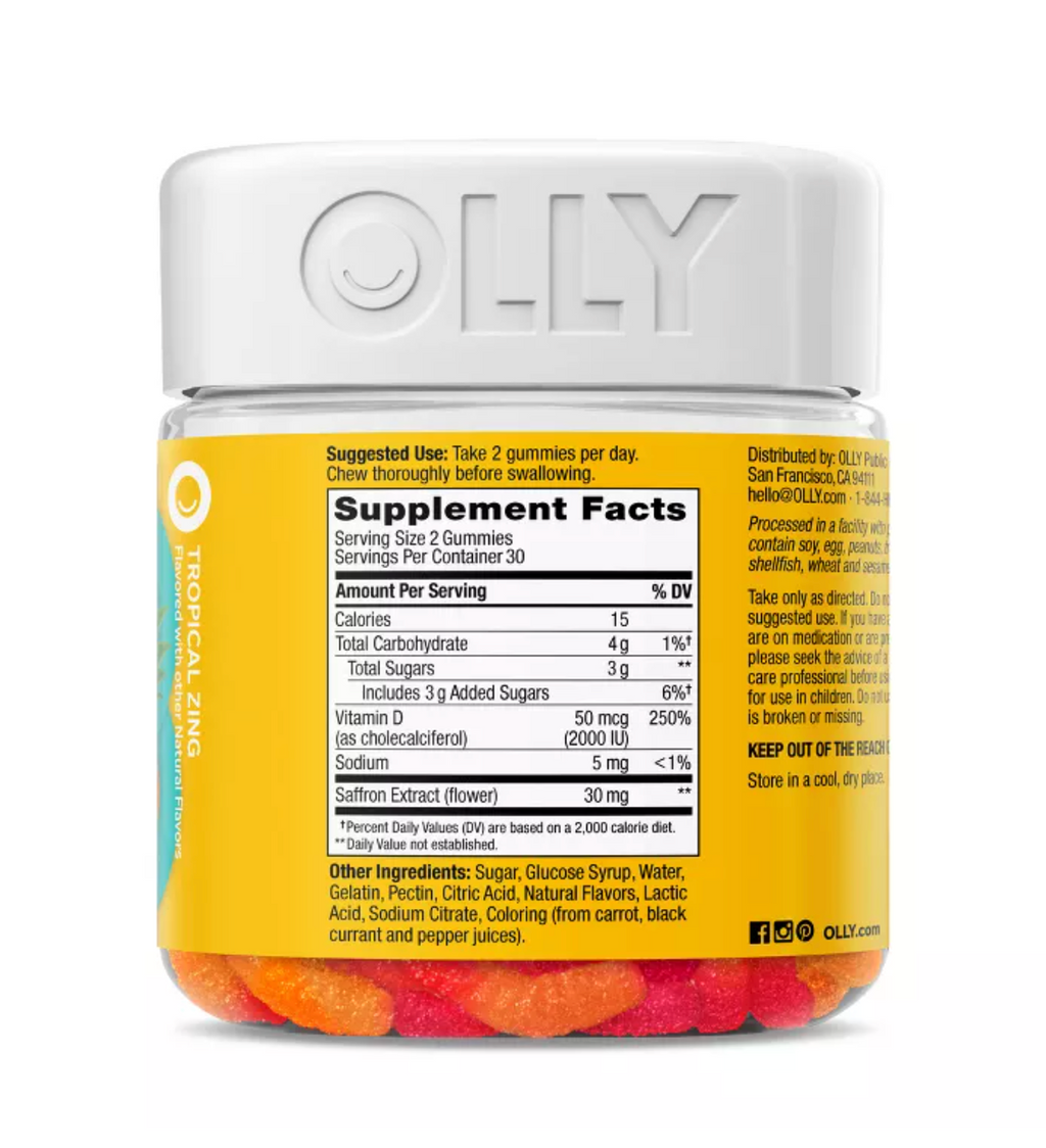 OLLY HELLO HAPPY GUMMY WORM SUPPLEMENTS WITH VITAMIN D AND SAFFRON