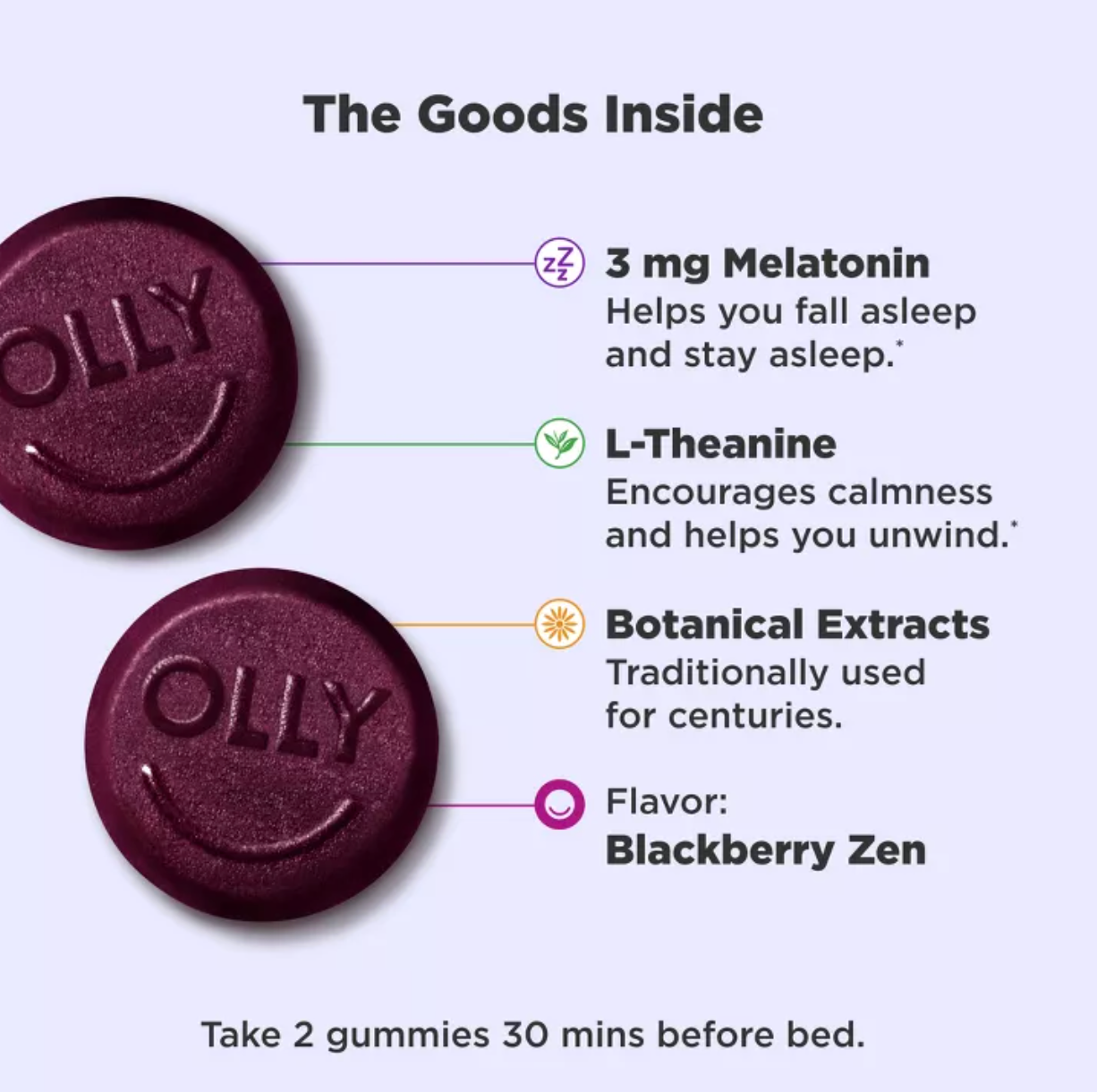 OLLY RESTFUL SLEEP MULTIVITAMINS GUMMIES - BLACKBERRY ZEN