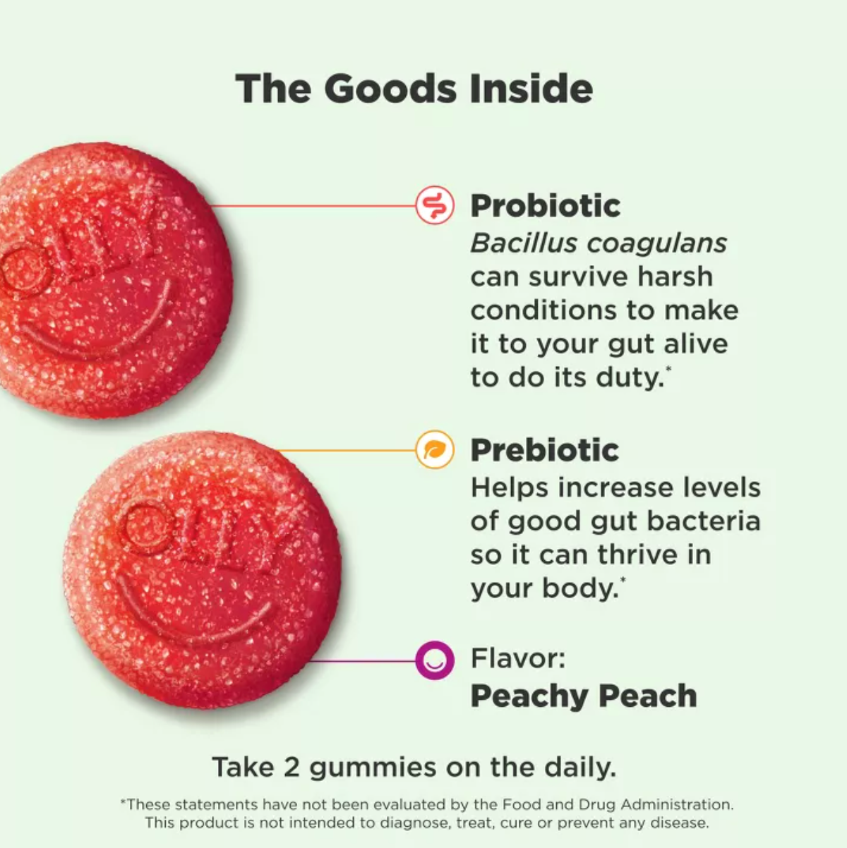 OLLY PROBIOTIC + PREBIOTIC GUMMIES - PEACHY PEACH
