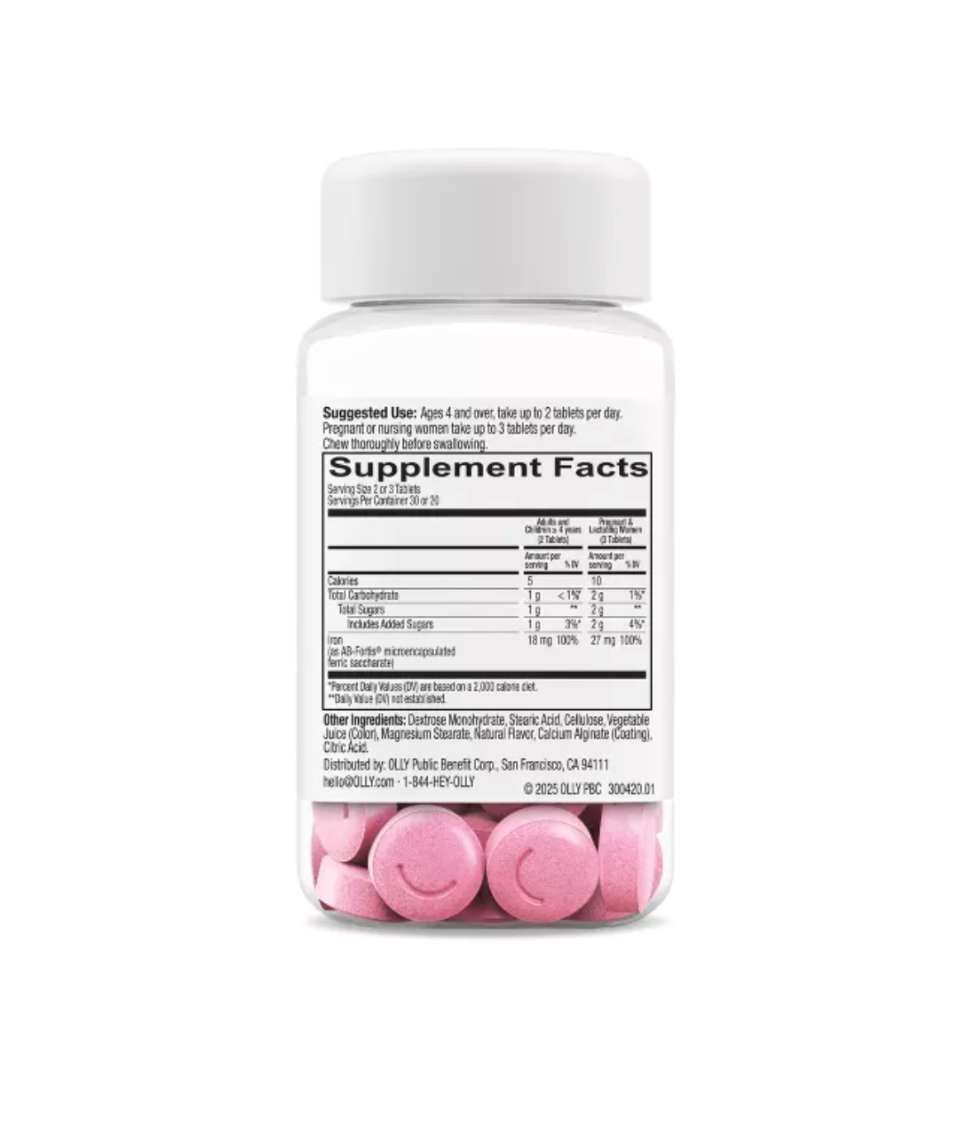 OLLY DELIGHTFUL IRON VITAMIN VEGAN CHEWABLE TABLETS