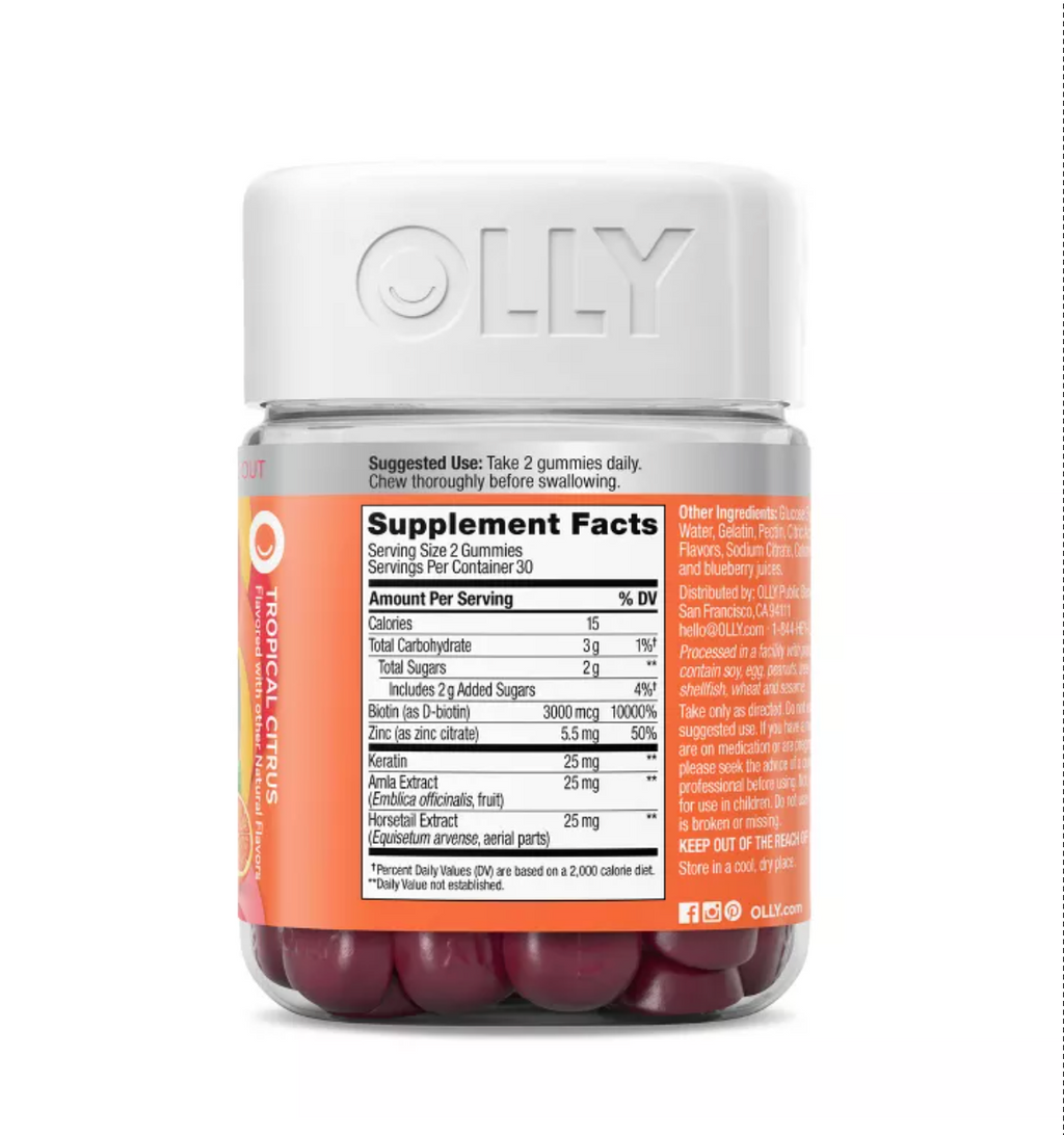 OLLY HEAVENLY HAIR SUPPLEMENT GUMMIES WITH KERATIN, AMLA, BIOTIN & MINERALS