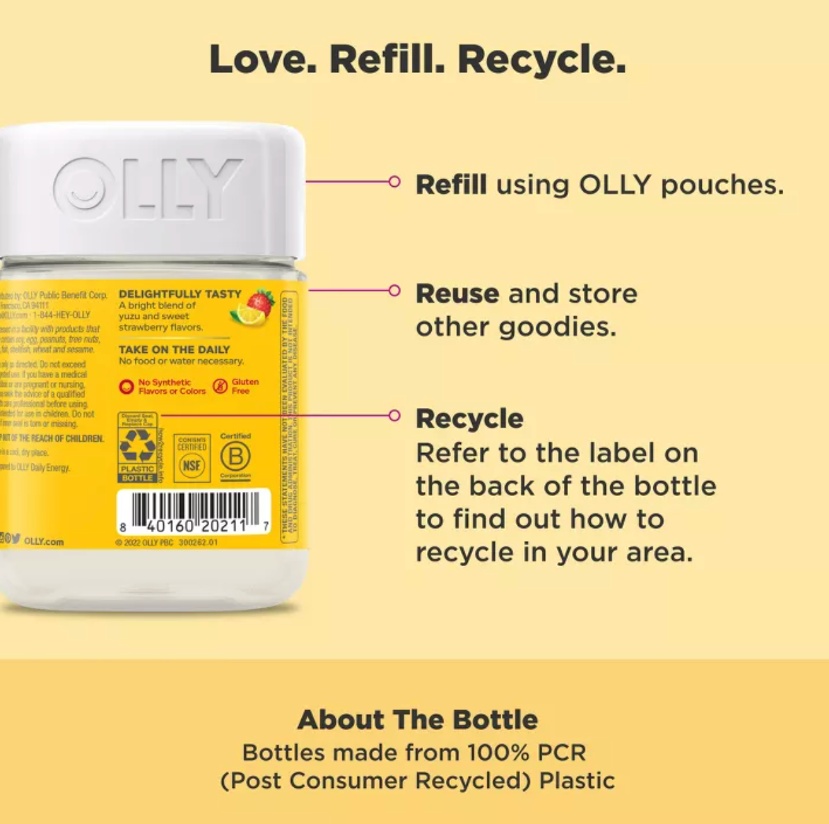 OLLY EXTRA STRENGTH DAILY ENERGY, 1000 MCG, VITAMIN B12 AND CAFFEINE-FREE GUMMIES - BERRY YUZU FLAVOR