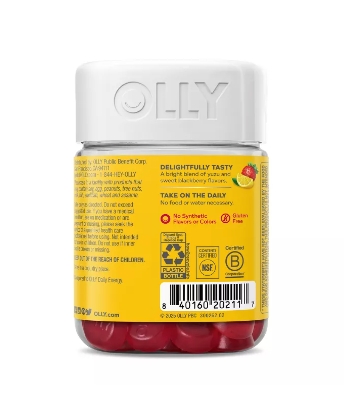 OLLY EXTRA STRENGTH DAILY ENERGY, 1000 MCG, VITAMIN B12 AND CAFFEINE-FREE GUMMIES - BERRY YUZU FLAVOR
