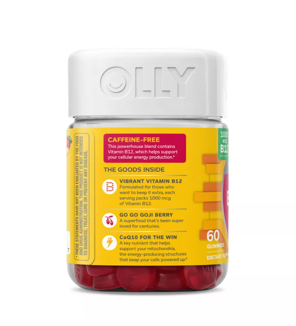 OLLY EXTRA STRENGTH DAILY ENERGY, 1000 MCG, VITAMIN B12 AND CAFFEINE-FREE GUMMIES - BERRY YUZU FLAVOR