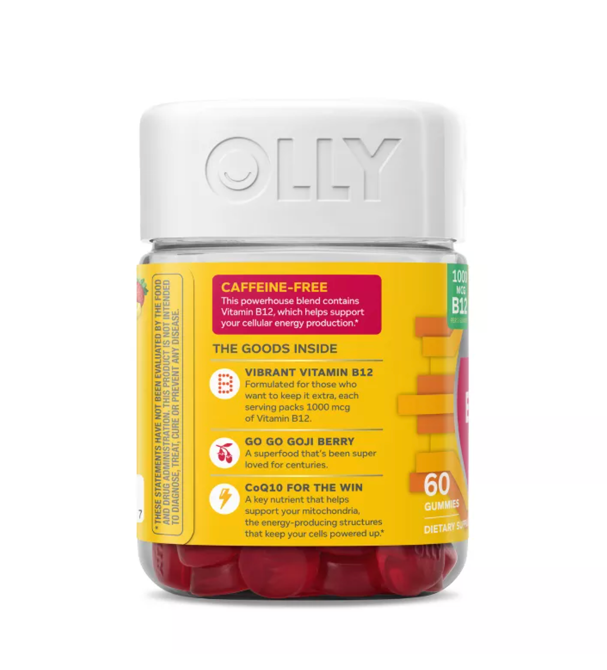OLLY EXTRA STRENGTH DAILY ENERGY, 1000 MCG, VITAMIN B12 AND CAFFEINE-FREE GUMMIES - BERRY YUZU FLAVOR