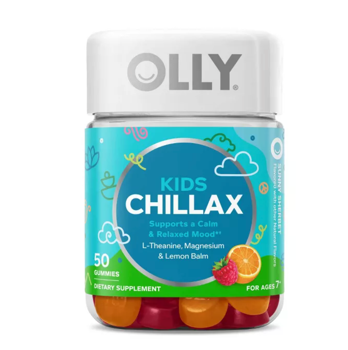 OLLY KIDS CHILLAX SUPPLEMENT GUMMIES WITH MAGNESIUM, L-THEANINE & LEMON BALM - SUNNY SHERBET
