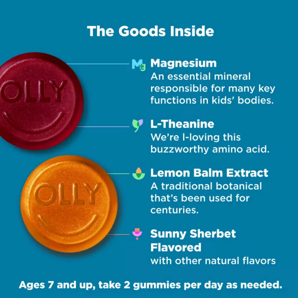 OLLY KIDS CHILLAX SUPPLEMENT GUMMIES WITH MAGNESIUM, L-THEANINE & LEMON BALM - SUNNY SHERBET