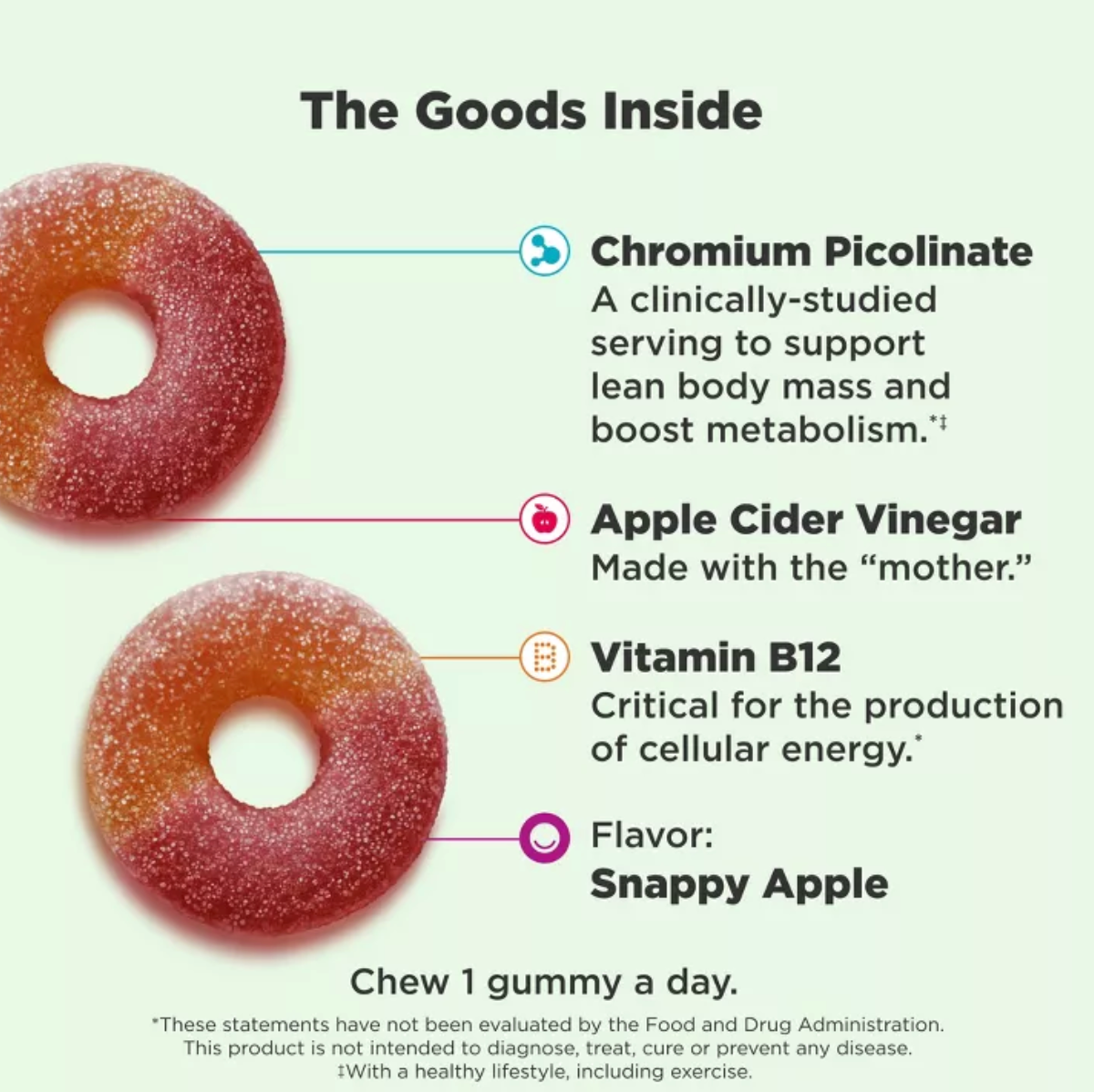 OLLY METABOLISM GUMMY RINGS WITH APPLE CIDER VINEGAR, VITAMIN B12 & CHROMIUM - APPLE