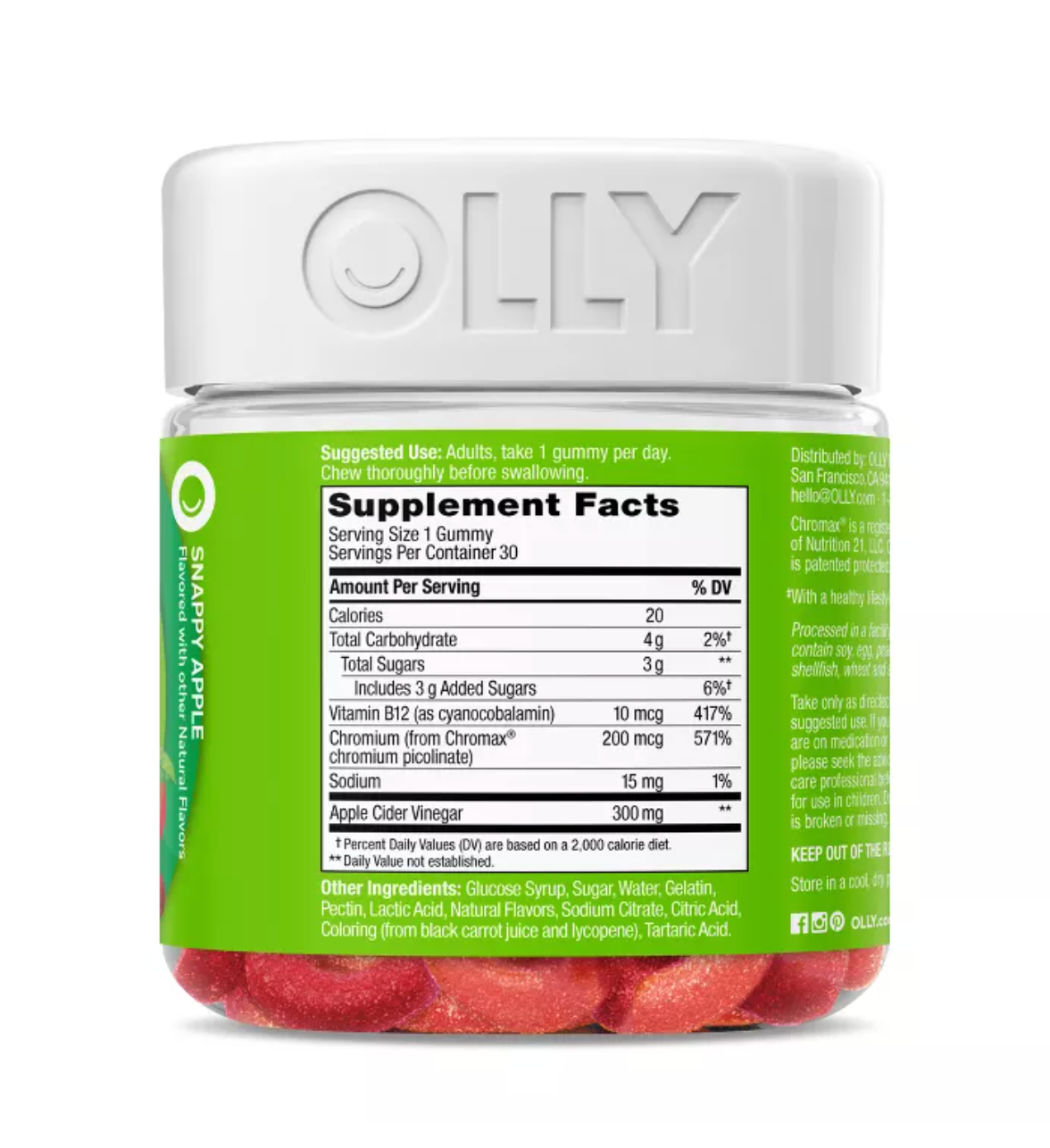OLLY METABOLISM GUMMY RINGS WITH APPLE CIDER VINEGAR, VITAMIN B12 & CHROMIUM - APPLE