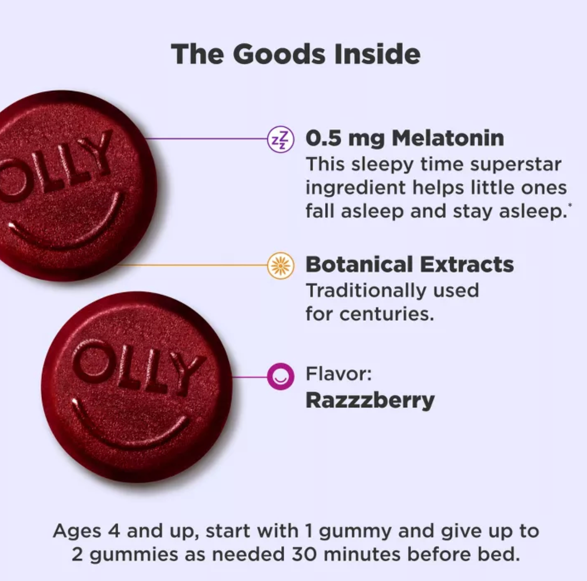 OLLY KIDS' SLEEP GUMMIES WITH .5MG MELATONIN - RASPBERRY