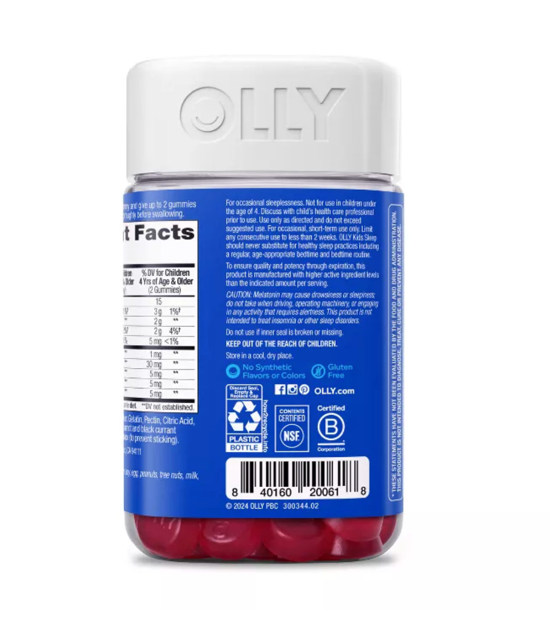 OLLY KIDS' SLEEP GUMMIES WITH .5MG MELATONIN - RASPBERRY