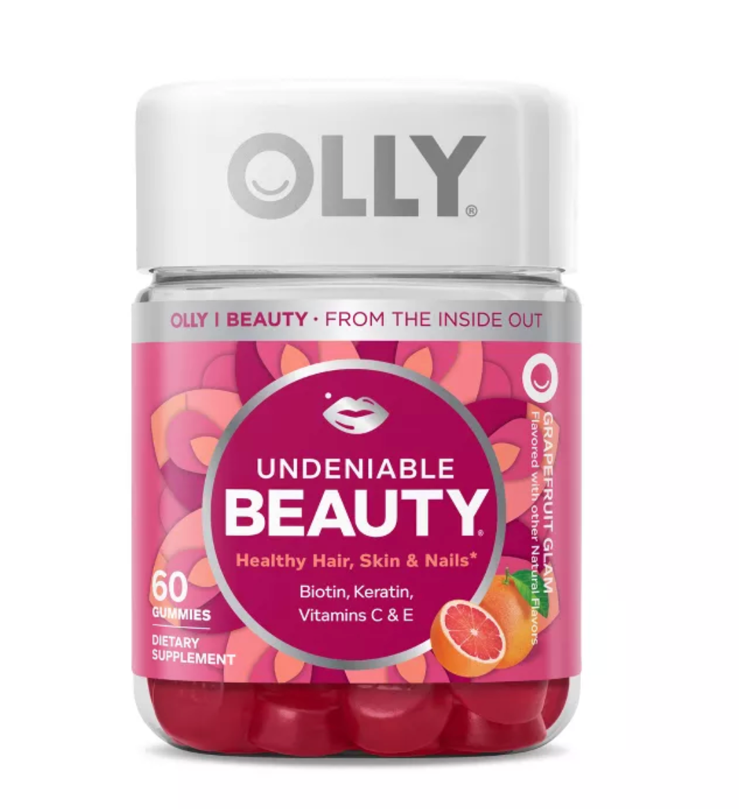 OLLY UNDENIABLE BEAUTY MULTIVITAMIN GUMMIES FOR HAIR SKIN & NAILS WITH BIOTIN, KERATIN, VITAMINS C & E - GRAPEFRUIT GLAM