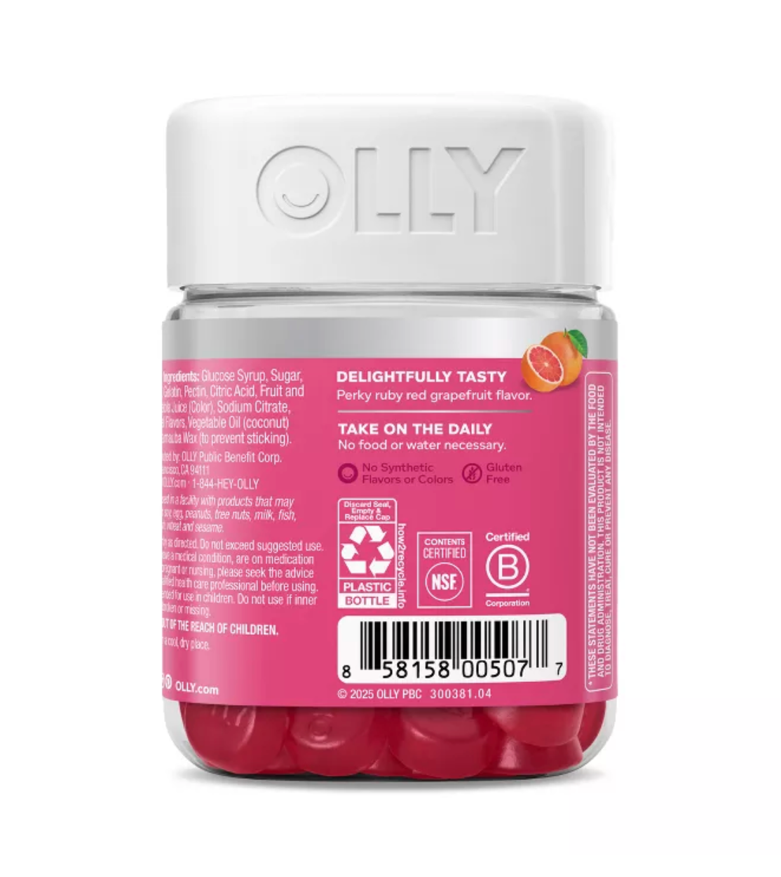 OLLY UNDENIABLE BEAUTY MULTIVITAMIN GUMMIES FOR HAIR SKIN & NAILS WITH BIOTIN, KERATIN, VITAMINS C & E - GRAPEFRUIT GLAM