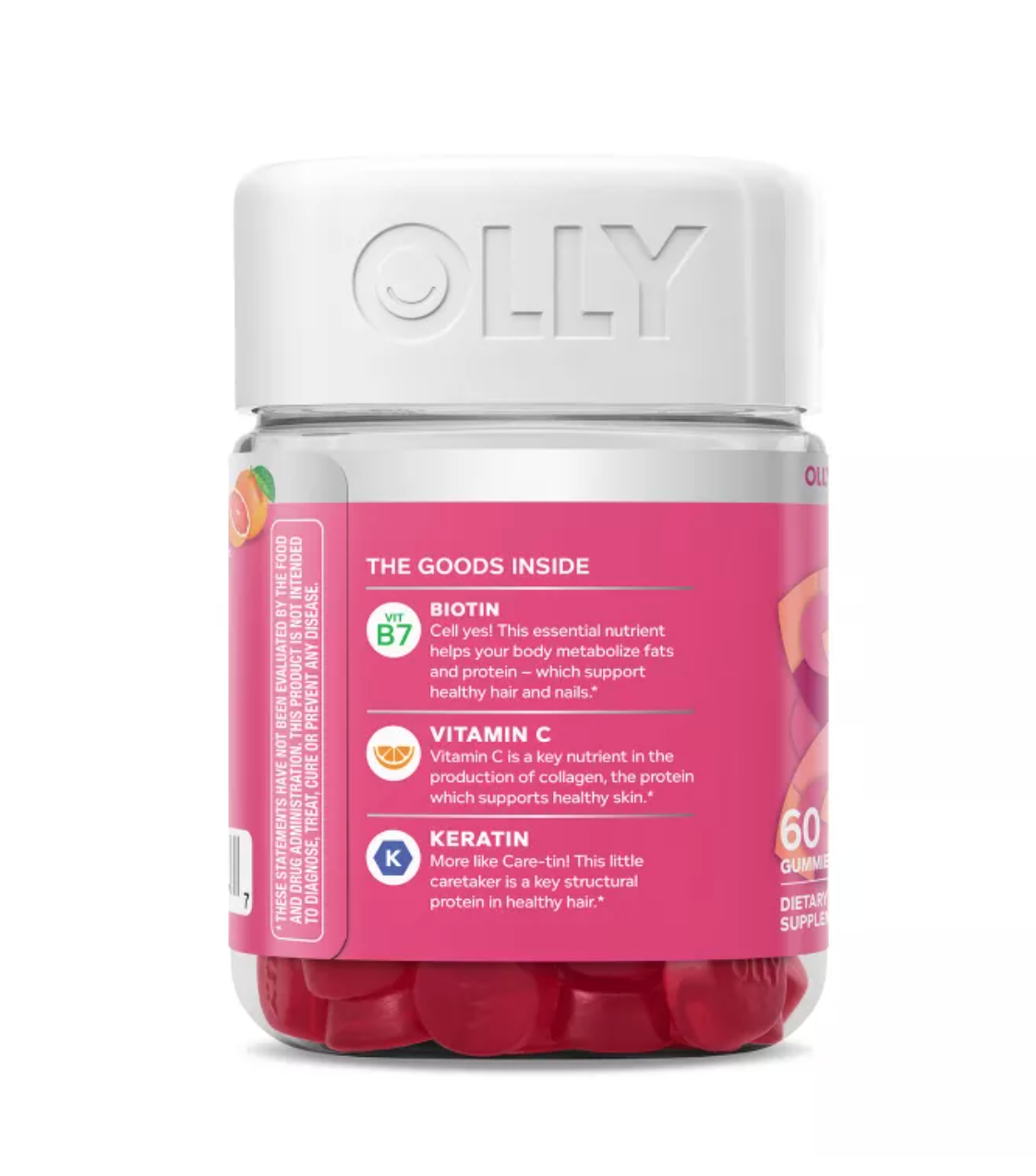 OLLY UNDENIABLE BEAUTY MULTIVITAMIN GUMMIES FOR HAIR SKIN & NAILS WITH BIOTIN, KERATIN, VITAMINS C & E - GRAPEFRUIT GLAM