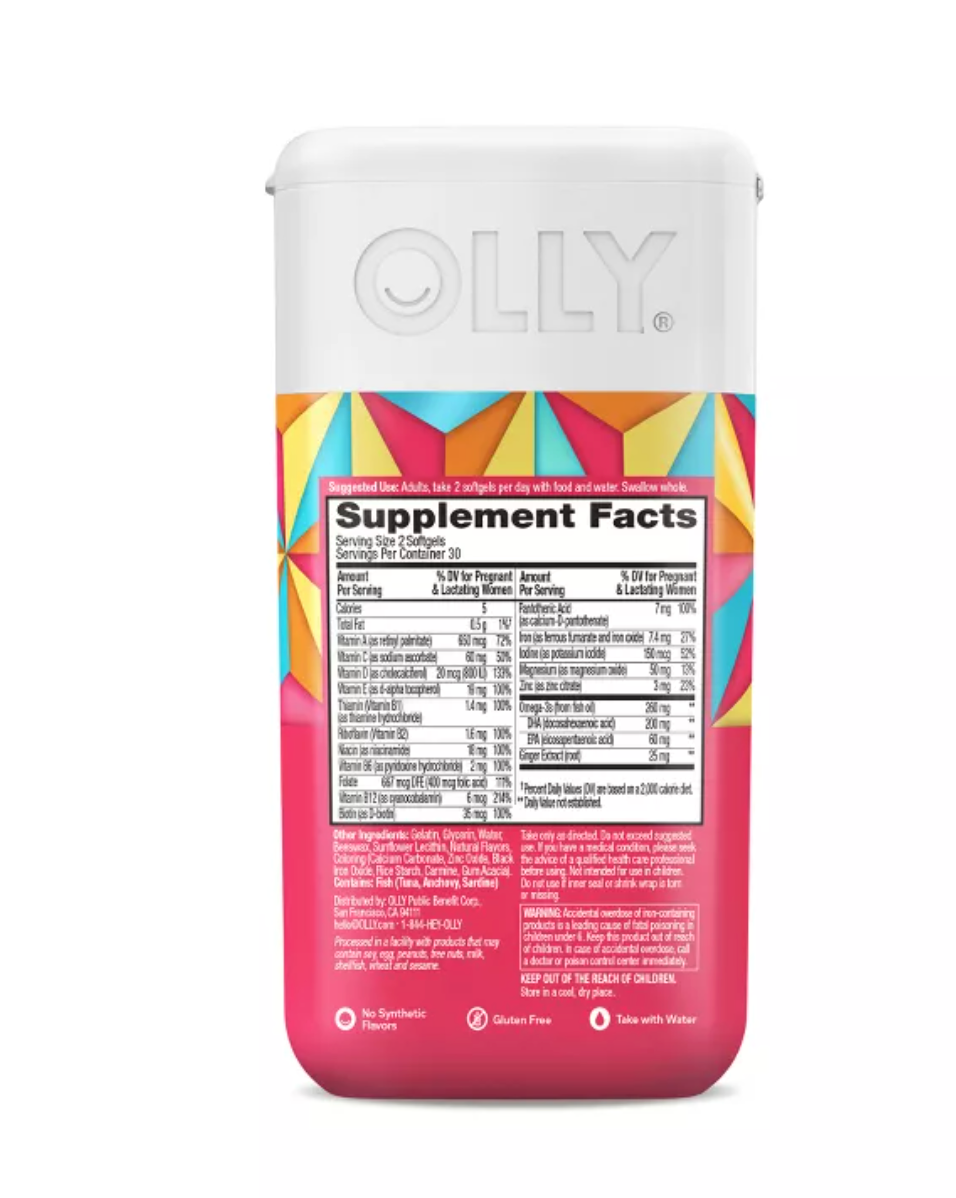 OLLY ULTRA STRENGTH PRENATAL MULTIVITAMIN SOFTGELS WITH FOLIC ACID + DHA
