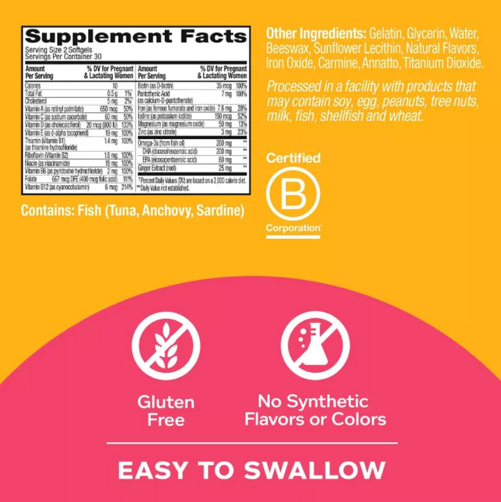 OLLY ULTRA STRENGTH PRENATAL MULTIVITAMIN SOFTGELS WITH FOLIC ACID + DHA