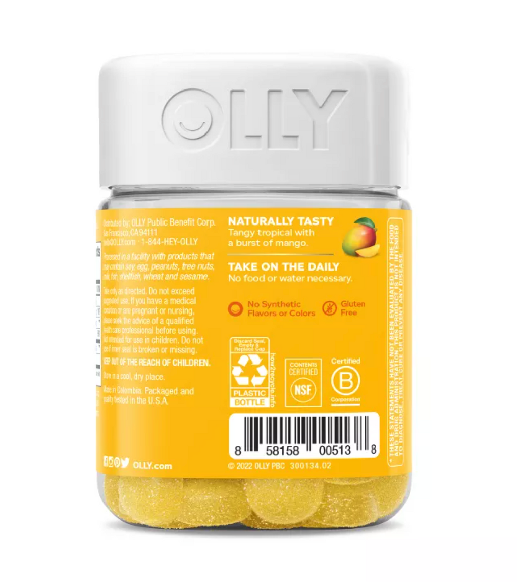 OLLY PROBIOTIC CHEWABLE GUMMIES FOR IMMUNE AND DIGESTIVE SUPPORT - TROPICAL MANGO