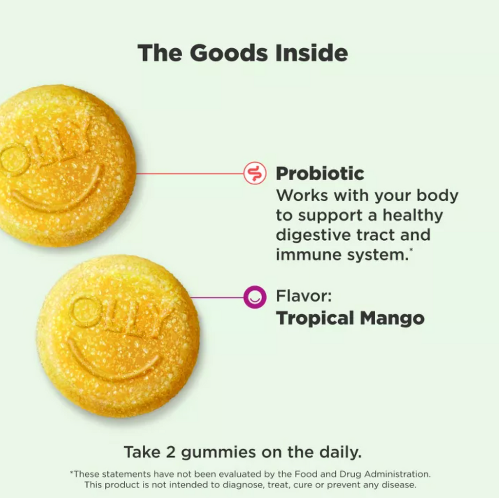 OLLY PROBIOTIC CHEWABLE GUMMIES FOR IMMUNE AND DIGESTIVE SUPPORT - TROPICAL MANGO