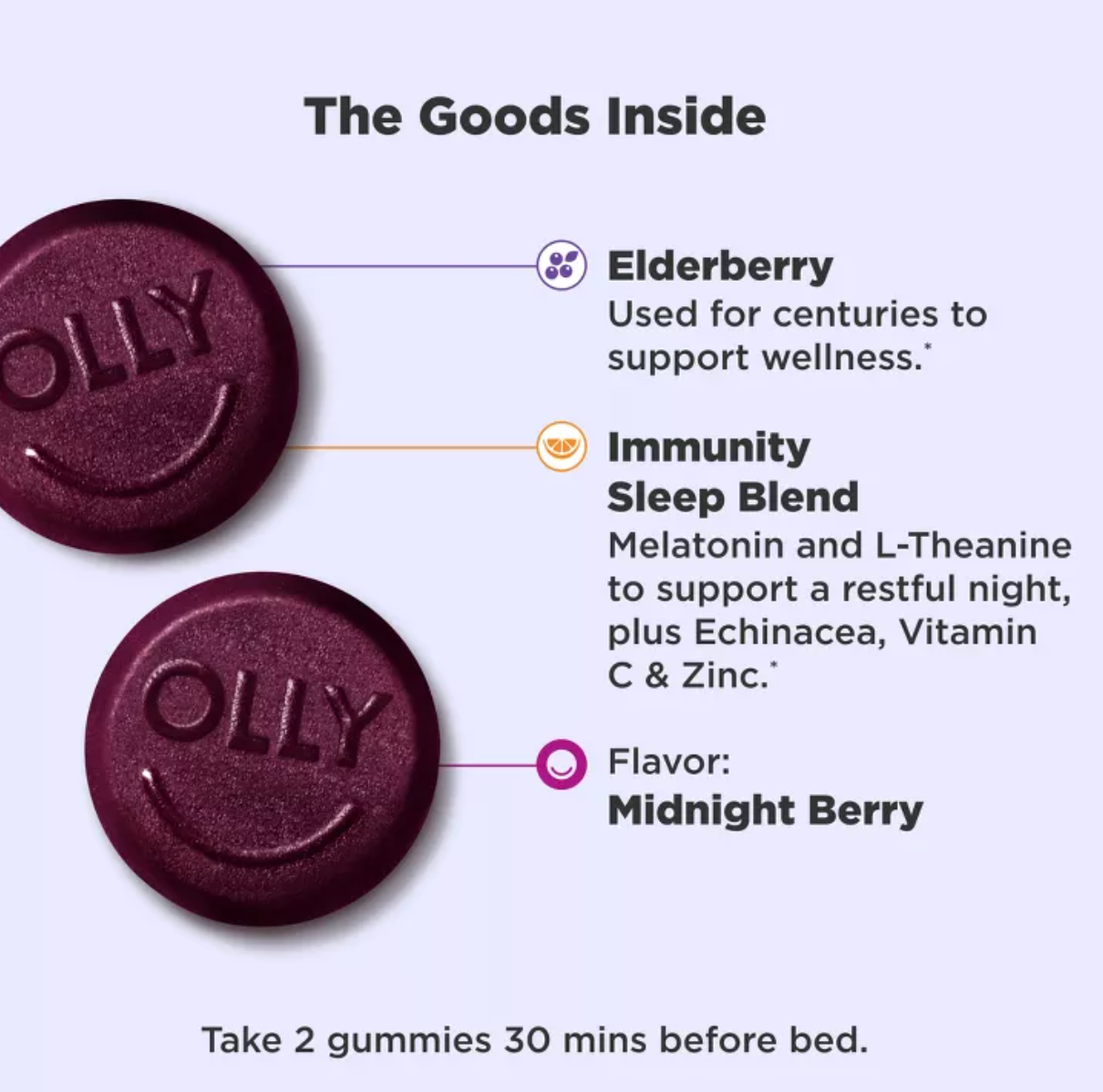 OLLY IMMUNITY SLEEP + ELDERBERRY MULTIVITAMINS GUMMIES - MIDNIGHT BERRY