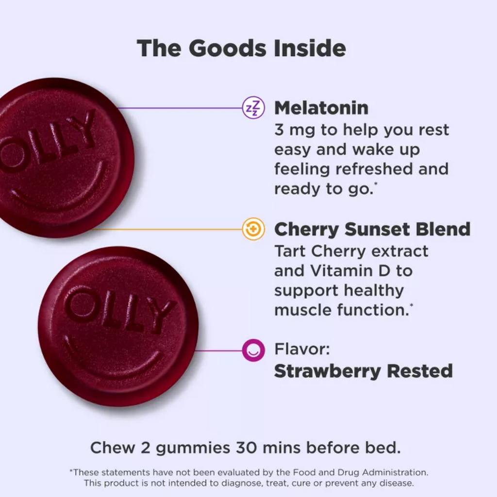 OLLY MUSCLE RECOVERY SLEEP GUMMIES WITH MELATONIN, TART CHERRY & VITAMIN D - BERRY