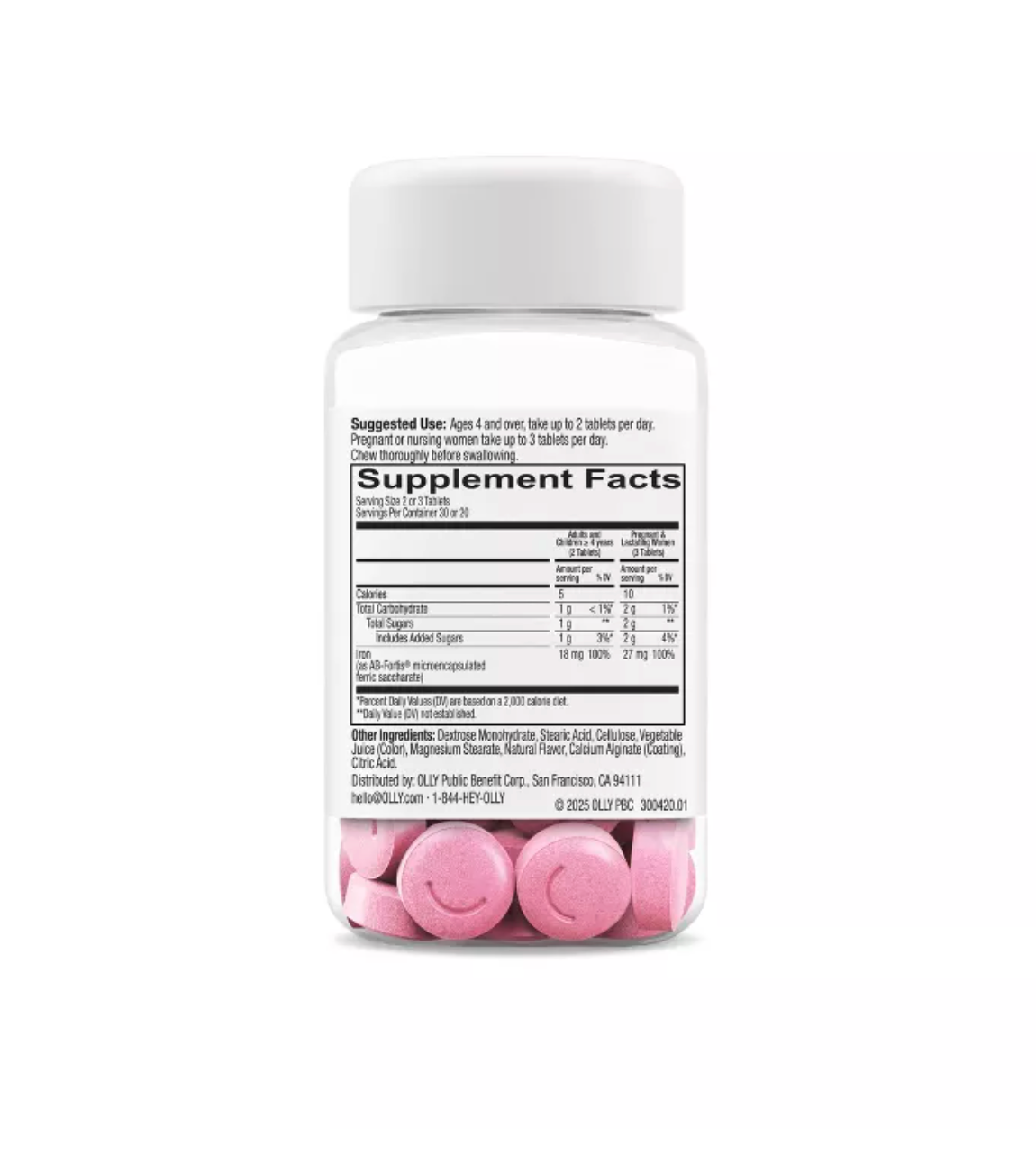 OLLY DELIGHTFUL IRON VITAMIN VEGAN CHEWABLE TABLETS